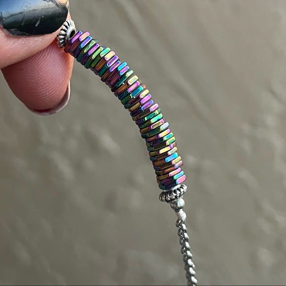 Double layer unicorn rainbow stones stainless steel adjustable choker necklace - Picture 3 of 13